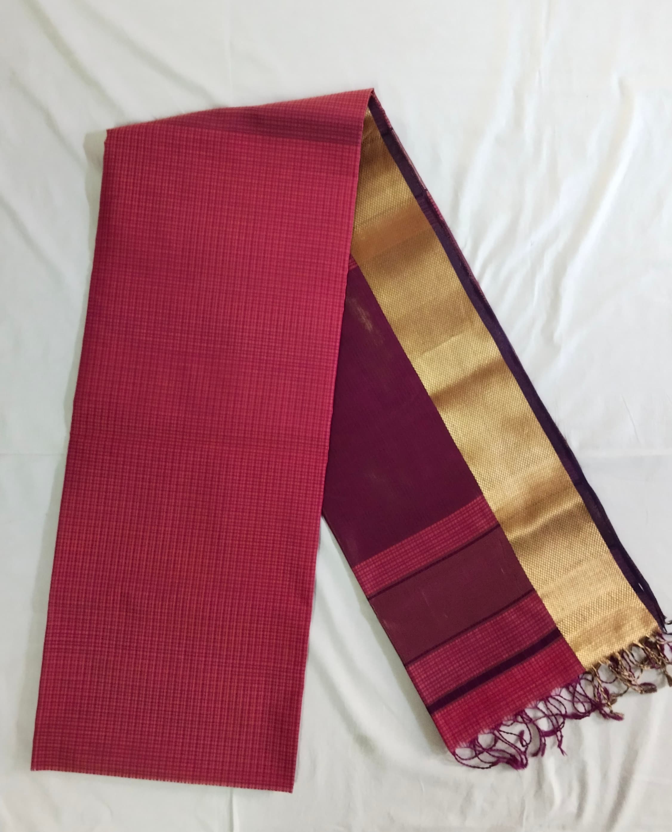 Checks Maheshwari Saree | Peach