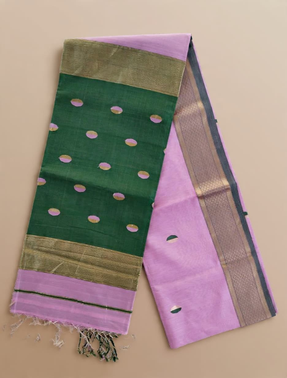 Coin Buti Maheshwari Saree | Pink