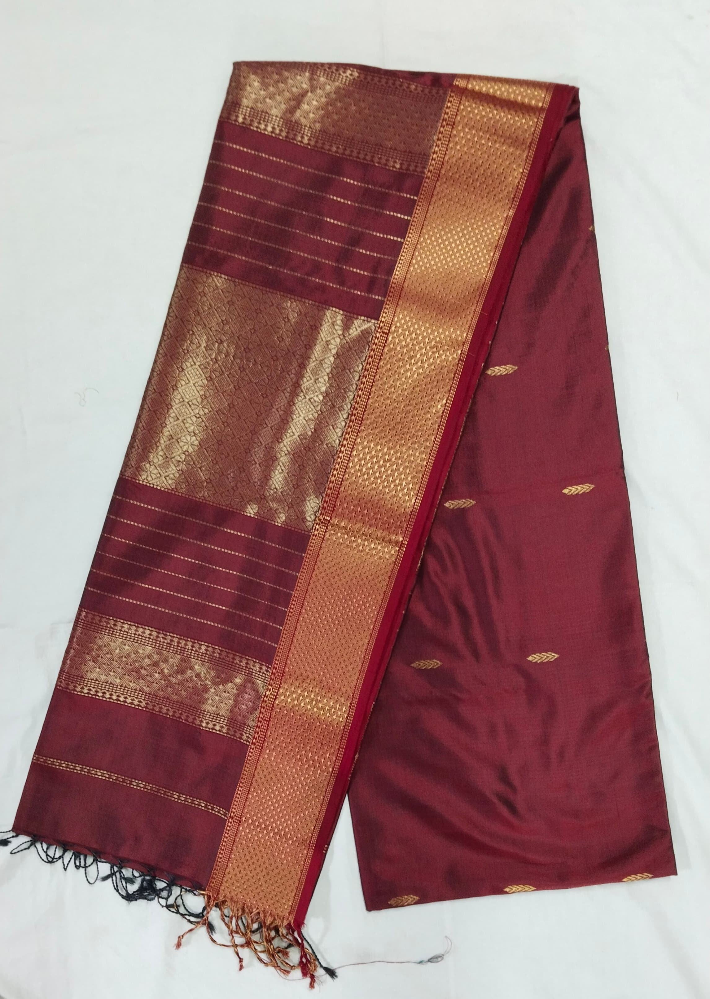 Heavy Pallu Pure Silk Maheshwari Saree | Wine Red