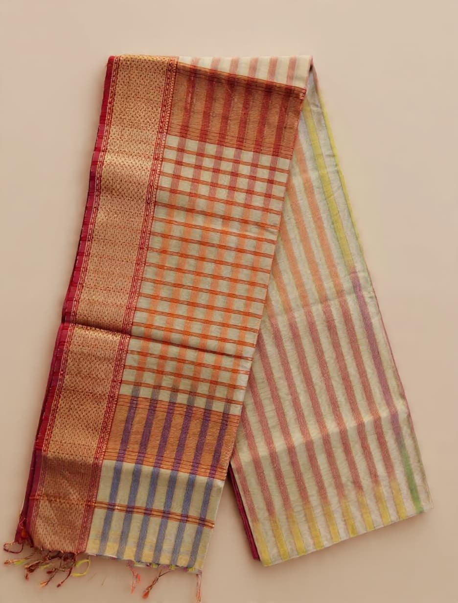 Tie and Dye Maheshwari Saree | Beige
