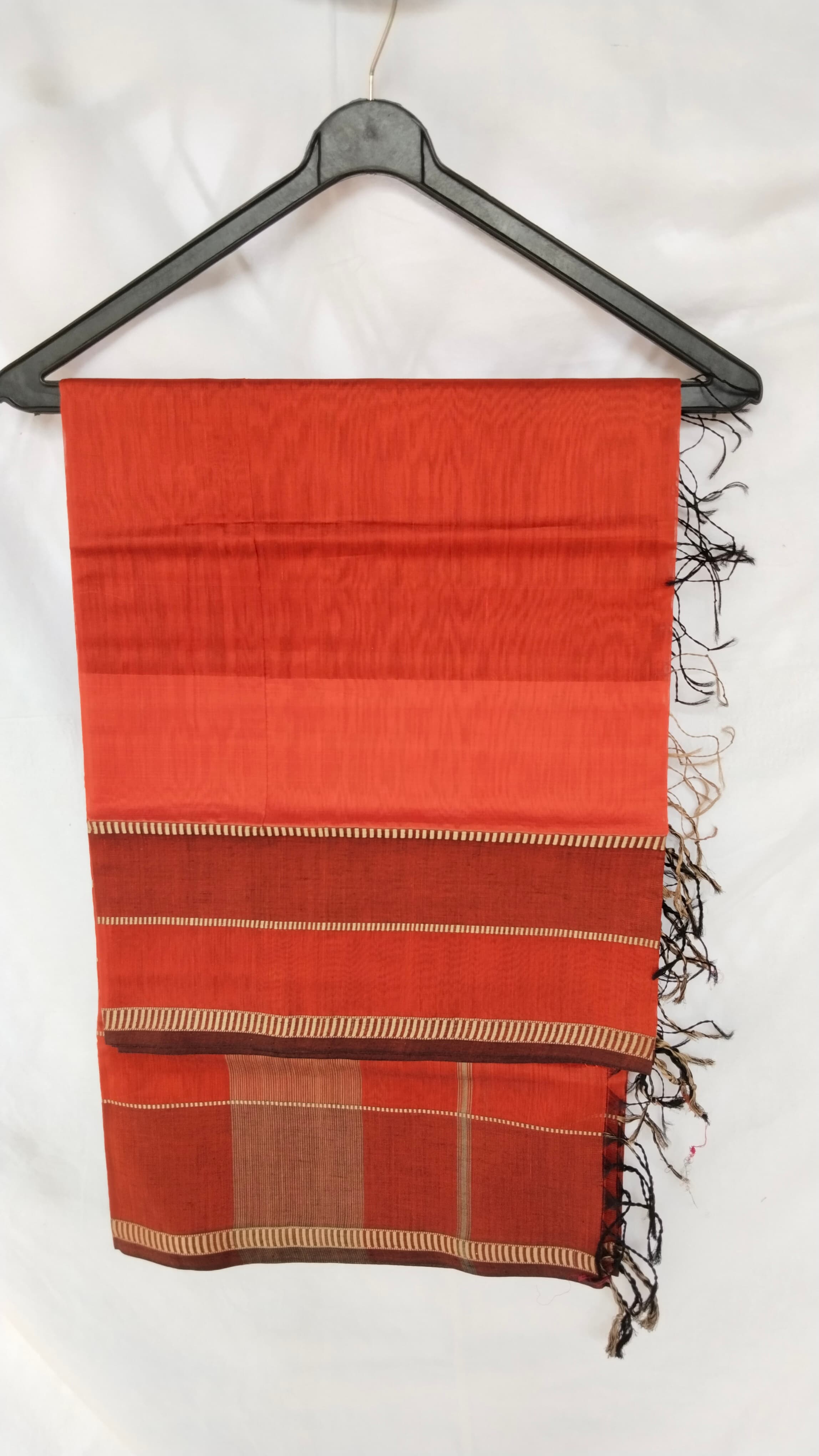 Woven Border Maheshwari Dupatta | Brick Red